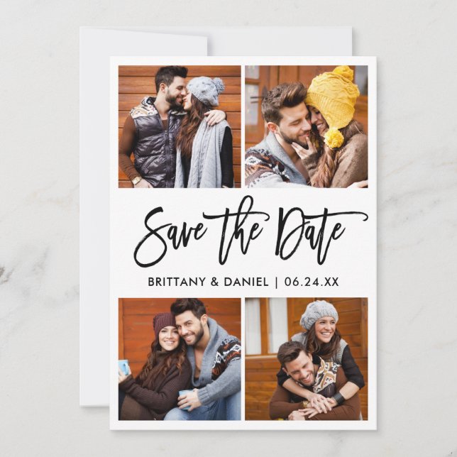 Save The Date Brosse moderne Script 4 Collage photo (Devant)