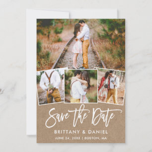 Save The Date Brosse moderne Script 4 Collage photo Kraft