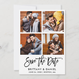 Save The Date Brosse moderne Script 4 Photo Couple