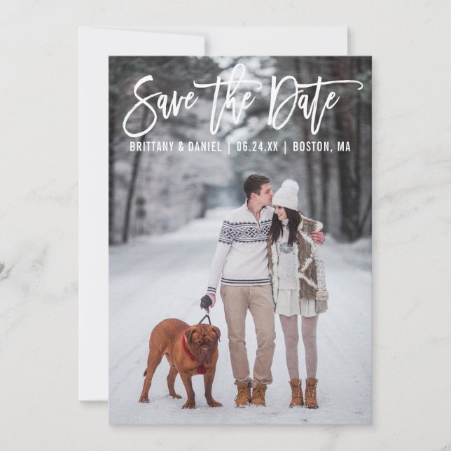 Save The Date Brosse moderne Script Couple Photo Enregistrer la  (Devant)