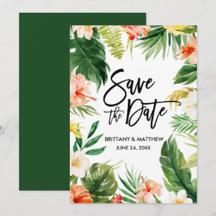 Save The Date Brosse Script Aquarelle Corail Tropical Floral