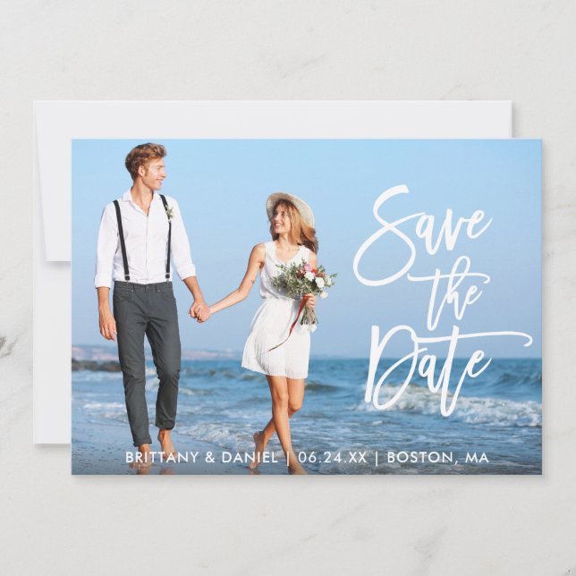 Save The Date Brosse Script Couple Photo Enregistrer La Date Car (Devant)