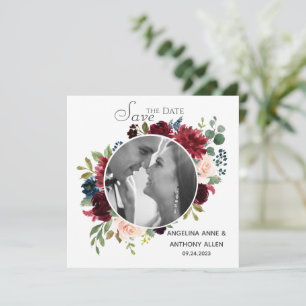Save The Date Brousse Bourgogne Photo Floral Elegant Aquarelle