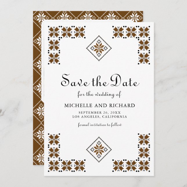 Save The Date Brown and Black Ukrainian Embroidery Wedding (Devant / Derrière)