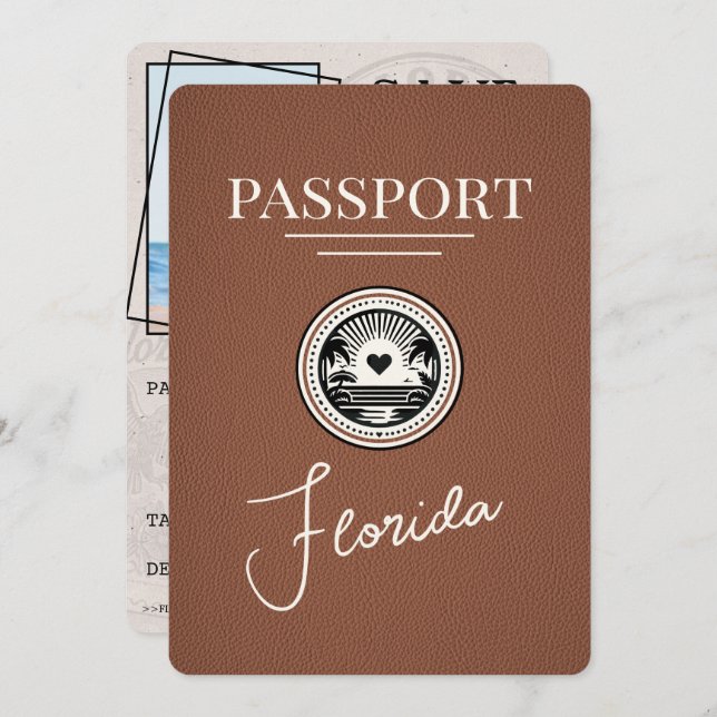 Save The Date Brown Florida Passeport Enregistrer La Date (Devant / Derrière)