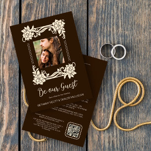 Save The Date Brown foncé et Vintage doré cadre d'ornement rétro