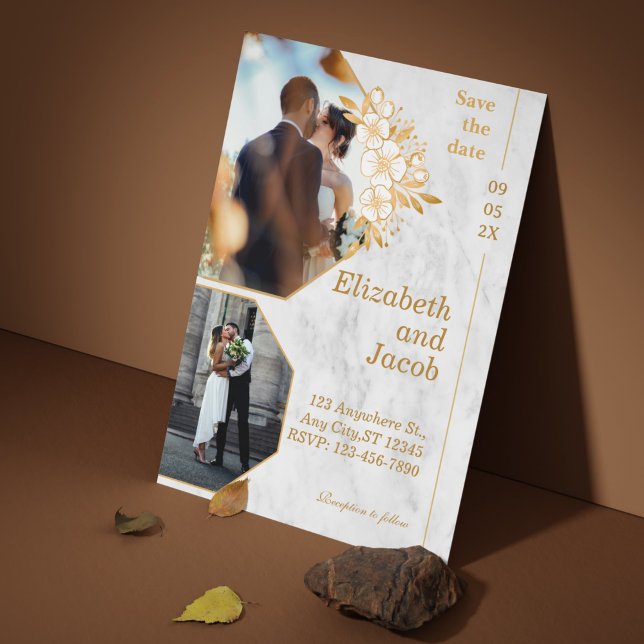 Save The Date Brown Gold Floral Photo Enregistrer La Date Invita (Brown Gold Floral Photo Save The Date Invitation)