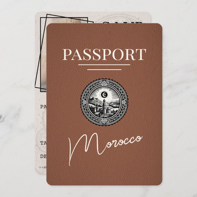 Save The Date Brown Maroc Passeport Enregistrer La Date (Devant / Derrière)