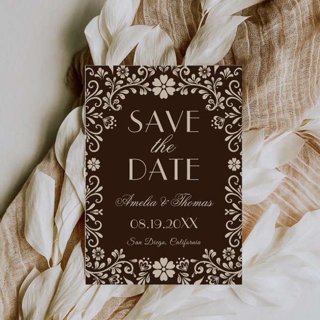 Save The Date Brown Timeless Floral Wedding  (Créateur téléchargé)