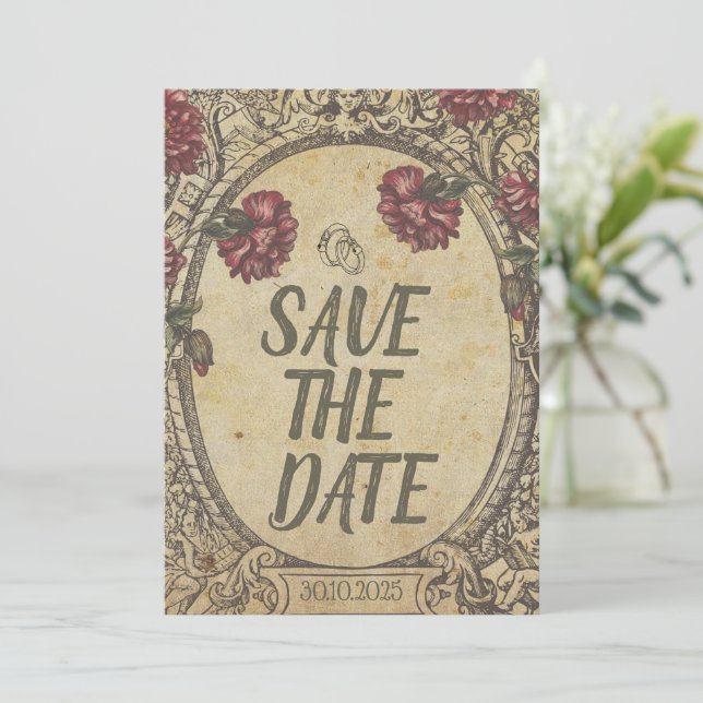 Save The Date Brown Vintage classique Mariage (Debout devant)