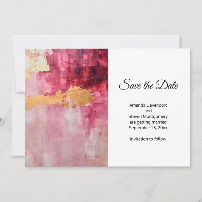 Save The Date Brush artistique frappe Gold et Mariage rose (Devant)
