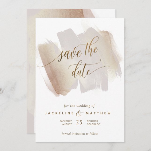 Save The Date Brush Blush et Terracotta Brush Strokes Mariage mi (Devant / Derrière)