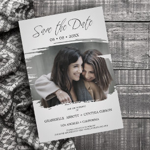 Save The Date Brush gris romantique photo Lesbian Gay Tous Maria