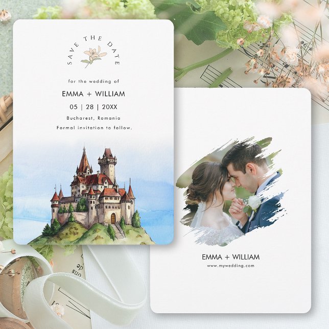 Save The Date Bucarest Roumanie Destination Mariage (Bucharest Romania Destination Wedding Save The Date Card)