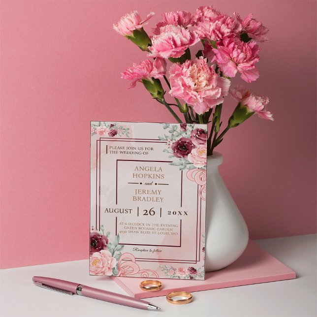 Save The Date Budget Bourgogne or & Blush rose Mariage floral (Créateur téléchargé)