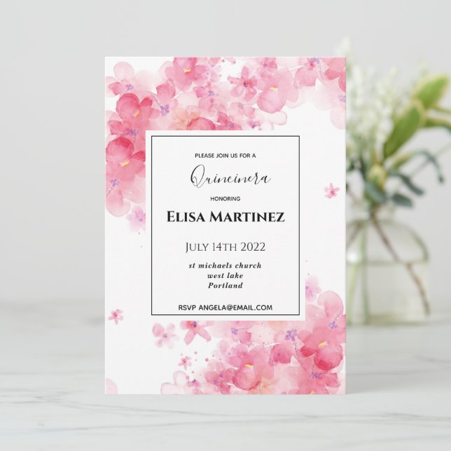 Save The Date budget mariage rose floral romantique quinceanera (Debout devant)
