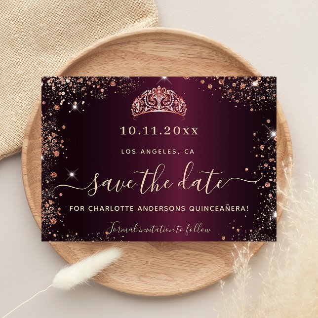 Save The Date Budget Quinceanera Bourgogne rose or tiara (Créateur téléchargé)