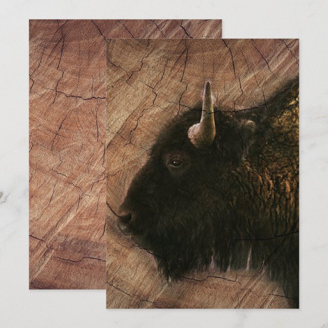 Save The Date Buffalo de bison de bois (Devant / Derrière)