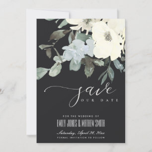SAVE THE DATE BUNCH FLORAL AQUA EN IVOIRE NOIR