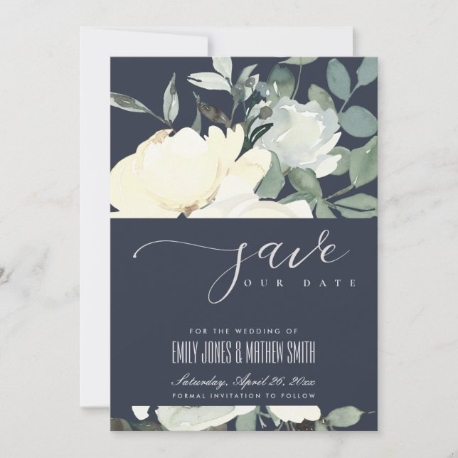 SAVE THE DATE BUNCH FLORAL D'AQUA D'IVOIRE BLANC DE LA MARINE (Devant)