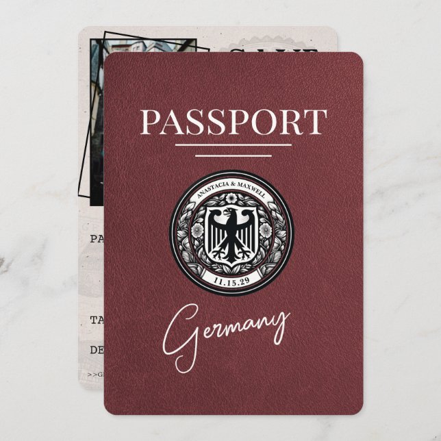 Save The Date Burgundy Allemagne Passeport Enregistrer La Date (Devant / Derrière)