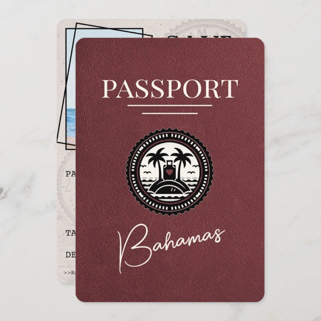 Save The Date Burgundy Bahamas Passport Enregistrer La Date (Devant / Derrière)