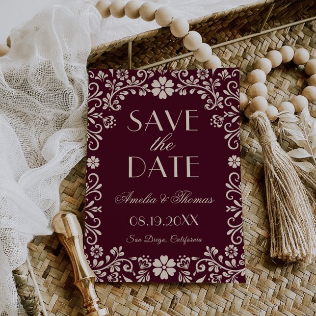 Save The Date Burgundy Beige Mexican Wedding  (Créateur téléchargé)
