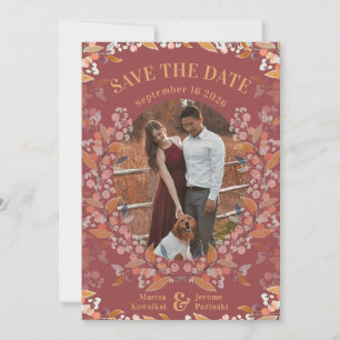 Save The Date Burgundy Berry Gold encadré photo Enregistrer la d