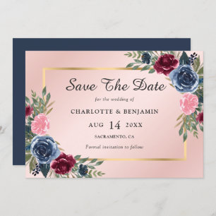 Save The Date Burgundy Bleu Bleu Or Floral Mariage