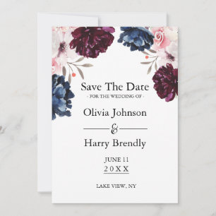 Save The Date Burgundy Blush Élégant Floral Enregistrer La Date