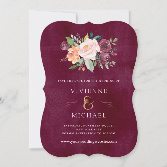 Save The Date Burgundy Blush | Fleurs Mariage Épargnez la Date (Devant)