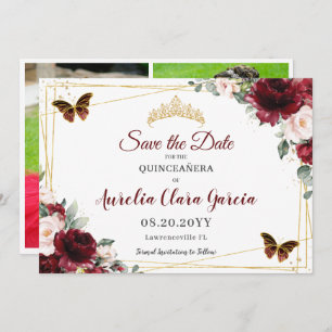 Save The Date Burgundy Blush Floral Crown Quinceañera 3 Photos