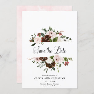 Save The Date  Burgundy Blush Floral Moderne Calligraphie 