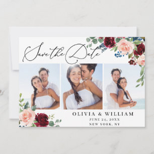 Save The Date Burgundy Blush Navy White Roses 3 PHOTO Mariage