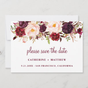 Save The Date Burgundy Blush Rose Wedding Enregistrer la date