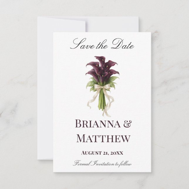 Save The Date Burgundy Calla Lily Wedding Bouquet Ivory Ribbon  (Devant)