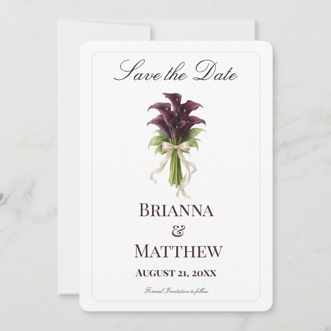 Save The Date Burgundy Calla Lily Wedding Bouquet Ivory Ribbon  (Devant)