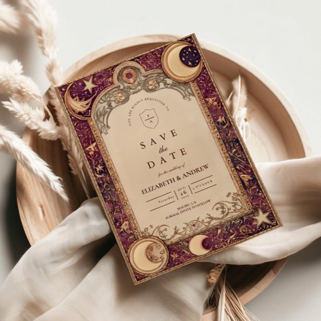 Save The Date Burgundy Celestial Moon Wedding (Créateur téléchargé)