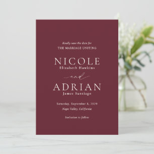 Save The Date Burgundy classique Photo Mariage élégant