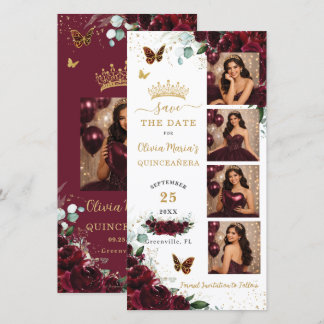 Save The Date Burgundy Floral Photo Booth Quinceanera Sweet 16