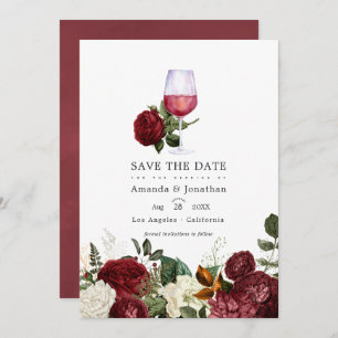 Save The Date Burgundy Floral Vin Dégustation Mariage Photo