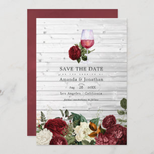 Save The Date Burgundy Floral Vin Dégustation Mariage Photo