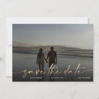 Save The Date Burgundy & Gold Fall Calligraphy Mariage photo