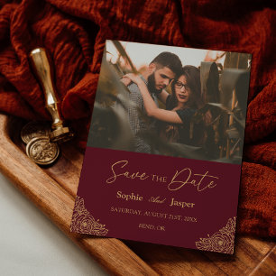 Save The Date Burgundy Gold Floral Mariage Photo Enregistrer La 