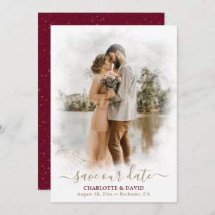 Save The Date Burgundy Gold Mariage Photo Enregistrer notre cart