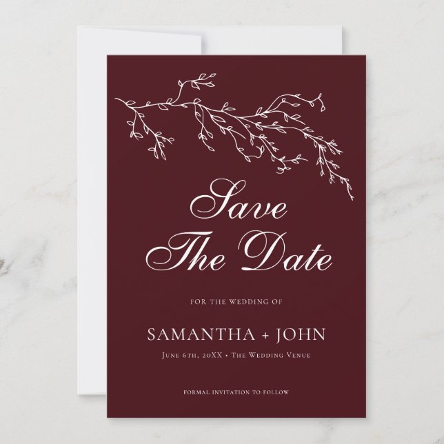 Save The Date Burgundy & Ivory Botanical Elegant Photo (Devant)