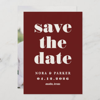 Save The Date Burgundy & Ivory Simple Modern Formal Wedding