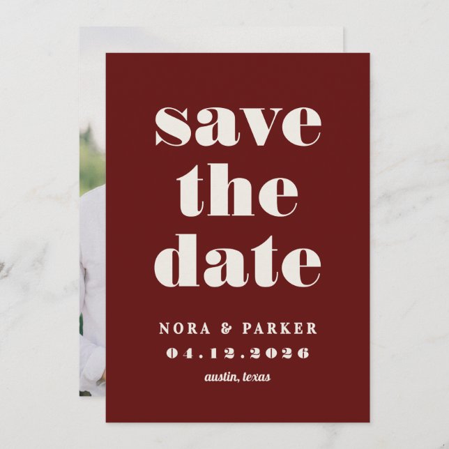 Save The Date Burgundy & Ivory Simple Modern Formal Wedding (Devant / Derrière)