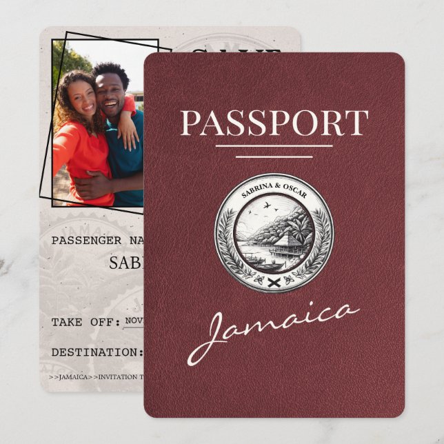 Save The Date Burgundy Jamaïque Passeport Enregistrer La Date (Devant / Derrière)
