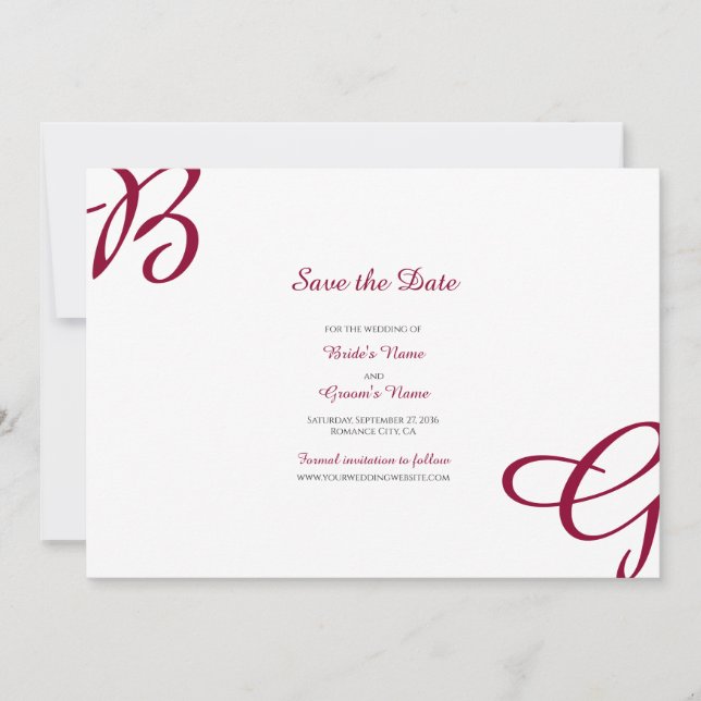 Save The Date Burgundy Maroon Initiales Mariage de automne d'aut (Devant)